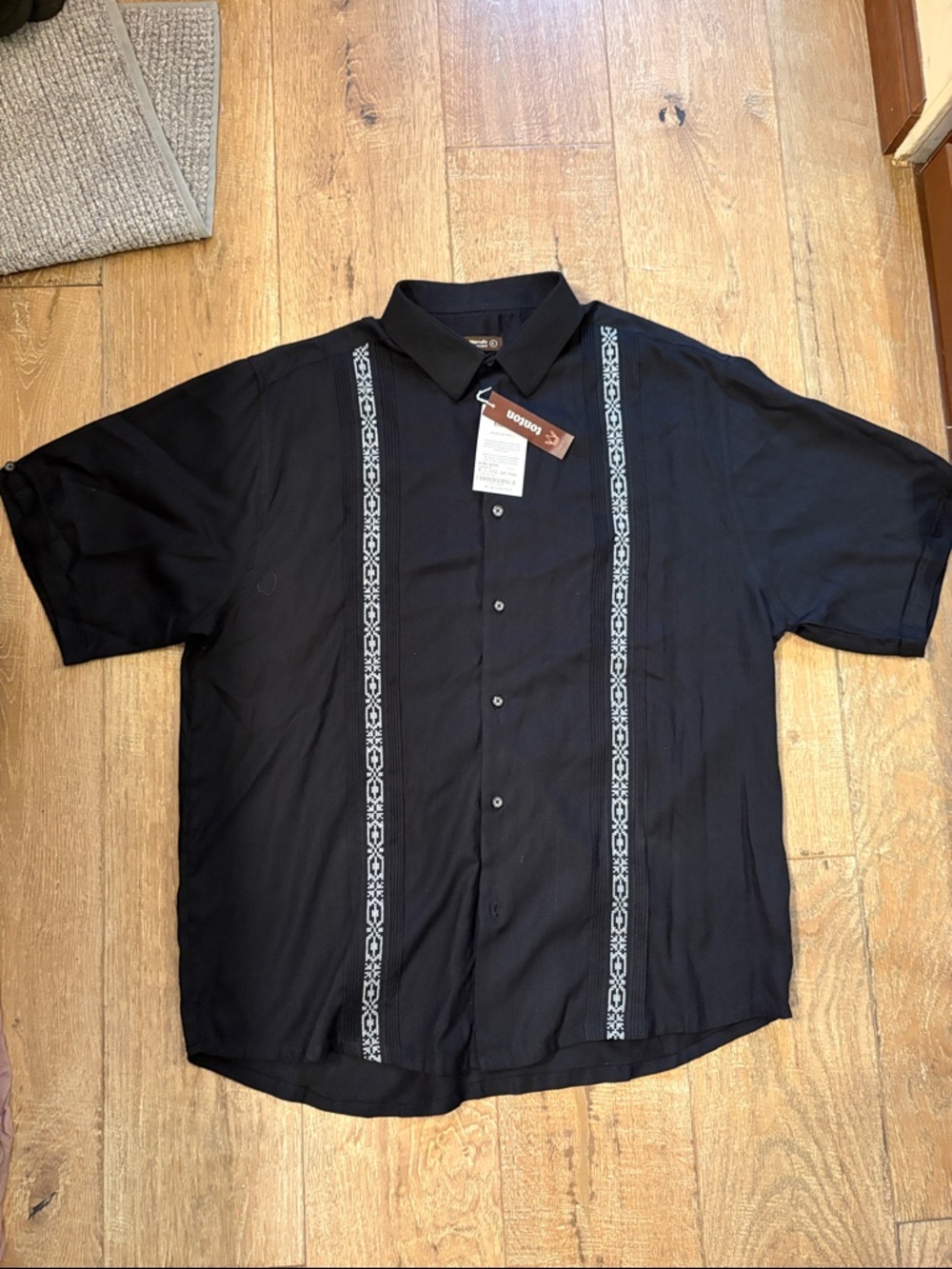 Men’s Guaybera LBlack Short-Sleeve Embroidered Cuban Shirt Tonton